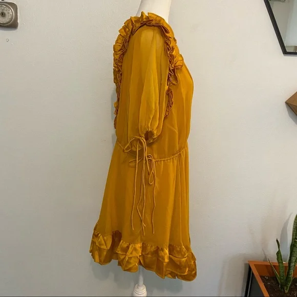 NWOT ASOS Design Mustard Yellow Mini V-Neck Ruffle Dress 12 - Picture 5 of 15